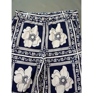 Draper James Linen Rayon Lined Pants Navy White Floral Print Stretch Wide Leg M